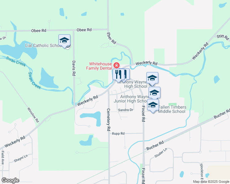map of restaurants, bars, coffee shops, grocery stores, and more near 5951 Cemetery Road in Whitehouse