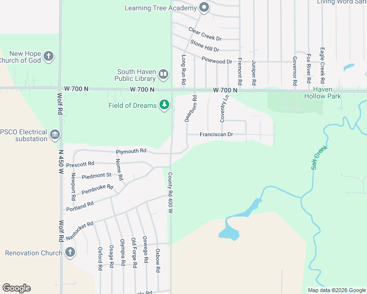 map of restaurants, bars, coffee shops, grocery stores, and more near 672 Dearborn Road in Valparaiso