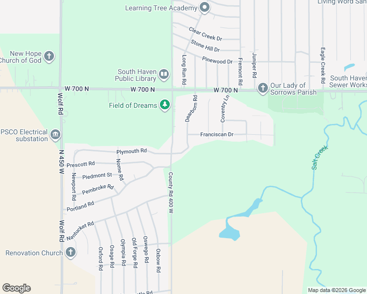 map of restaurants, bars, coffee shops, grocery stores, and more near 672 Dearborn Road in Valparaiso