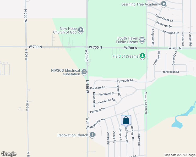 map of restaurants, bars, coffee shops, grocery stores, and more near Newport Road in Valparaiso