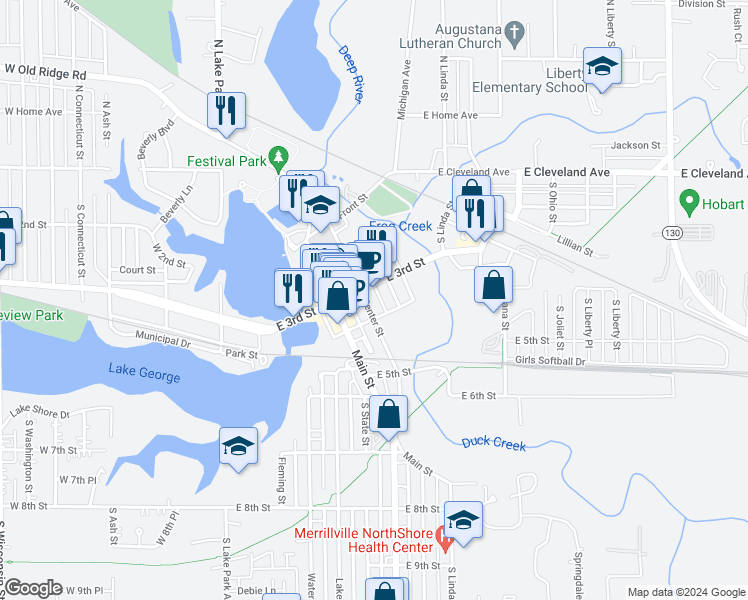 map of restaurants, bars, coffee shops, grocery stores, and more near 300-398 Center Street in Hobart