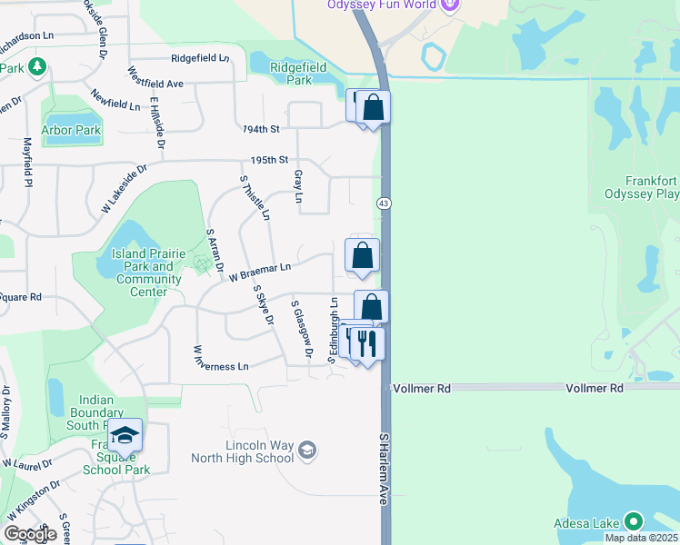 map of restaurants, bars, coffee shops, grocery stores, and more near 7258 West Benton Drive in Frankfort