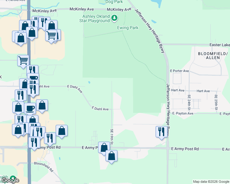 map of restaurants, bars, coffee shops, grocery stores, and more near 5775 Southeast 19th Street in Des Moines