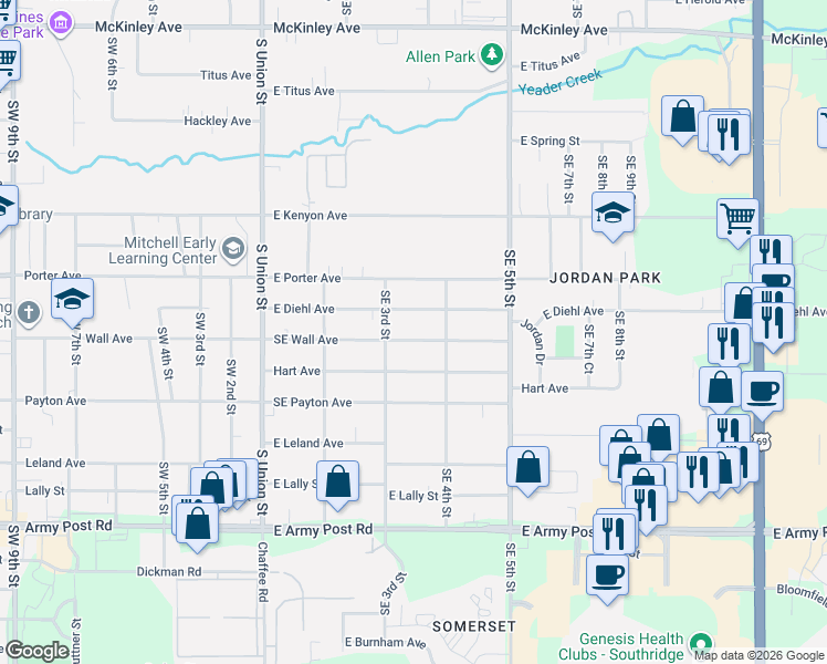 map of restaurants, bars, coffee shops, grocery stores, and more near 316 East Wall Avenue in Des Moines