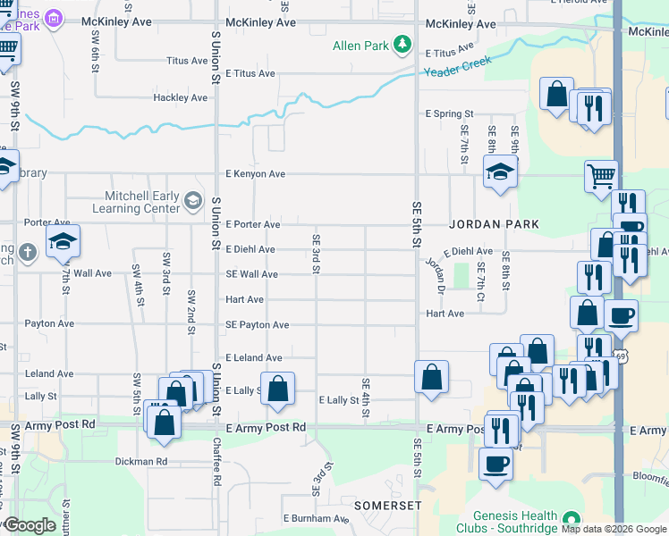 map of restaurants, bars, coffee shops, grocery stores, and more near 316 East Wall Avenue in Des Moines