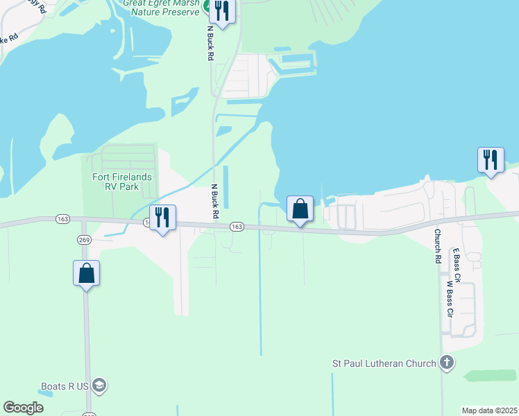 map of restaurants, bars, coffee shops, grocery stores, and more near Lake Park Mobile Court in Lakeside Marblehead