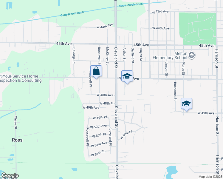 map of restaurants, bars, coffee shops, grocery stores, and more near 4763 McKinley Street in Gary