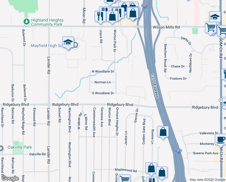 map of restaurants, bars, coffee shops, grocery stores, and more near 1028 Worton Park Drive in Mayfield