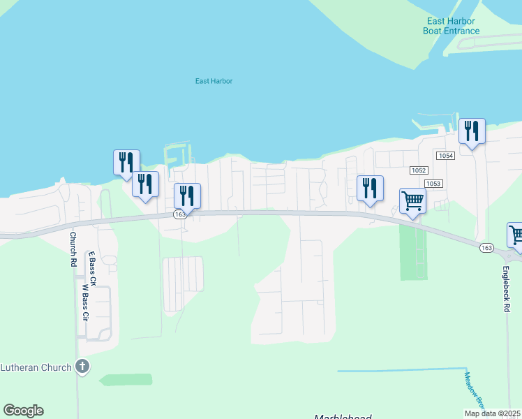 map of restaurants, bars, coffee shops, grocery stores, and more near 7185 East Harbor Road in Lakeside Marblehead