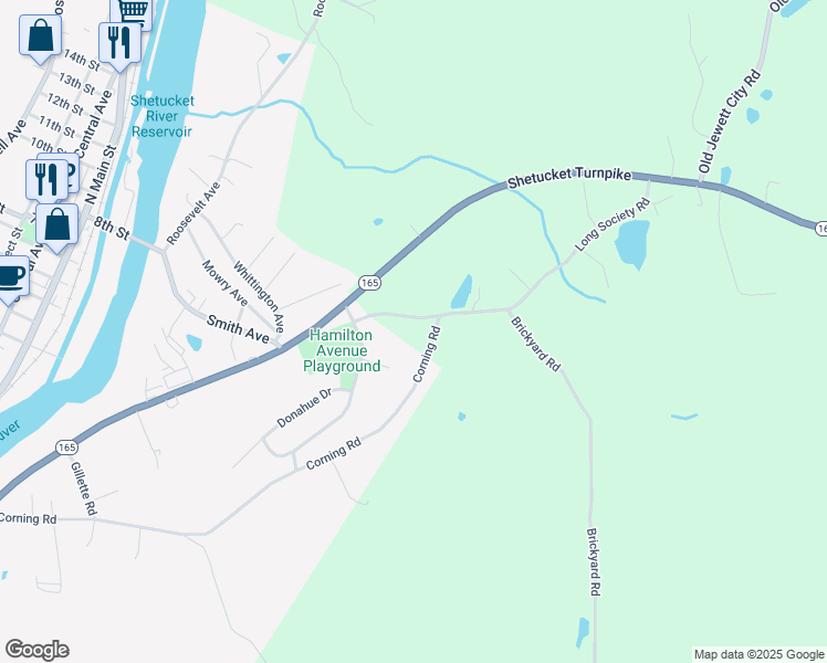 map of restaurants, bars, coffee shops, grocery stores, and more near 2 Corning Road in Preston