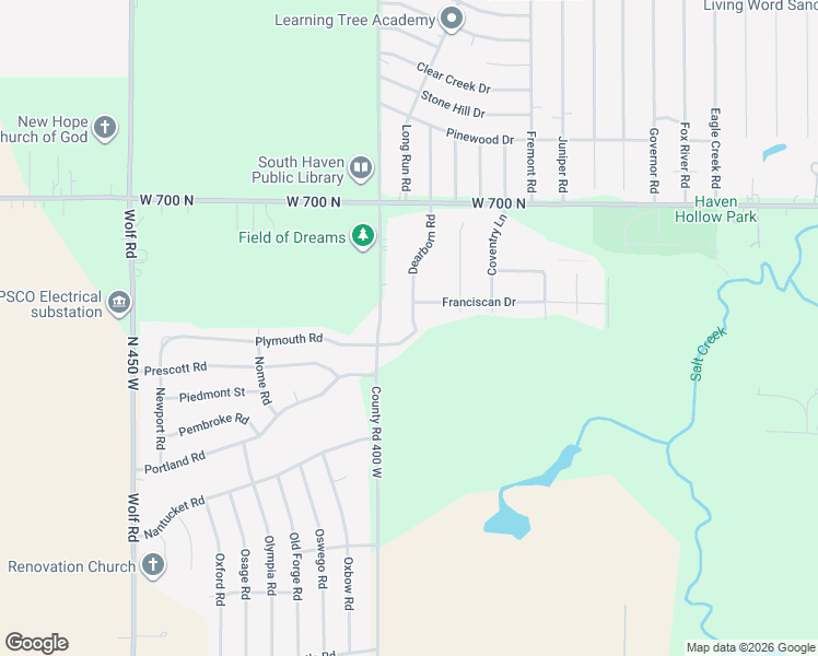 map of restaurants, bars, coffee shops, grocery stores, and more near 672 Dearborn Road in Valparaiso