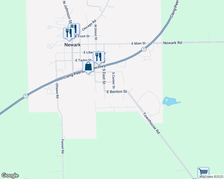 map of restaurants, bars, coffee shops, grocery stores, and more near 409 East Benton Street in Newark