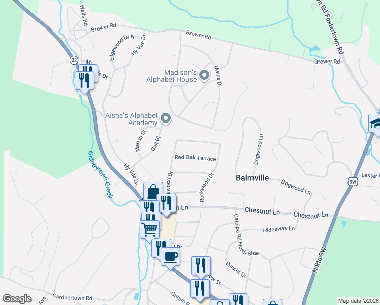 map of restaurants, bars, coffee shops, grocery stores, and more near 12 Red Oak Terrace in Newburgh