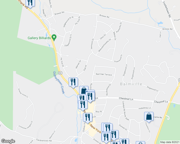 map of restaurants, bars, coffee shops, grocery stores, and more near 53 Rockwood Drive in Newburgh