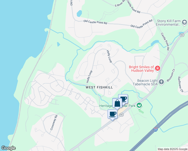 map of restaurants, bars, coffee shops, grocery stores, and more near 305 Pondview Loop in Wappingers Falls