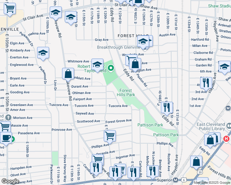 map of restaurants, bars, coffee shops, grocery stores, and more near 939 Parkway Road in Cleveland