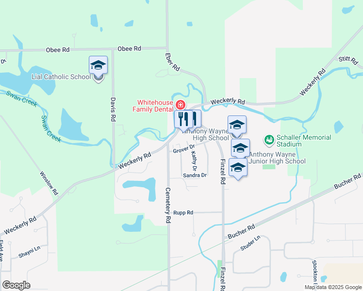 map of restaurants, bars, coffee shops, grocery stores, and more near 10121 Grover Drive in Whitehouse