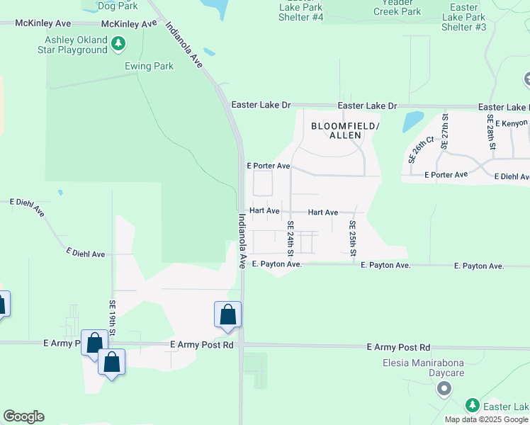 map of restaurants, bars, coffee shops, grocery stores, and more near 2241 Hart Avenue in Des Moines