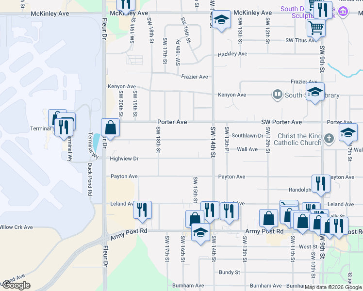 map of restaurants, bars, coffee shops, grocery stores, and more near 1509 Highview Drive in Des Moines