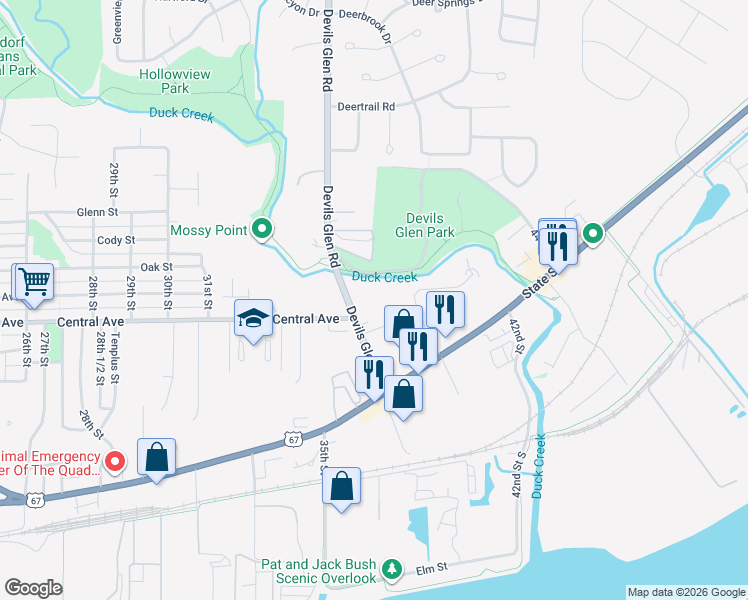 map of restaurants, bars, coffee shops, grocery stores, and more near 3726 Vogel Court in Bettendorf