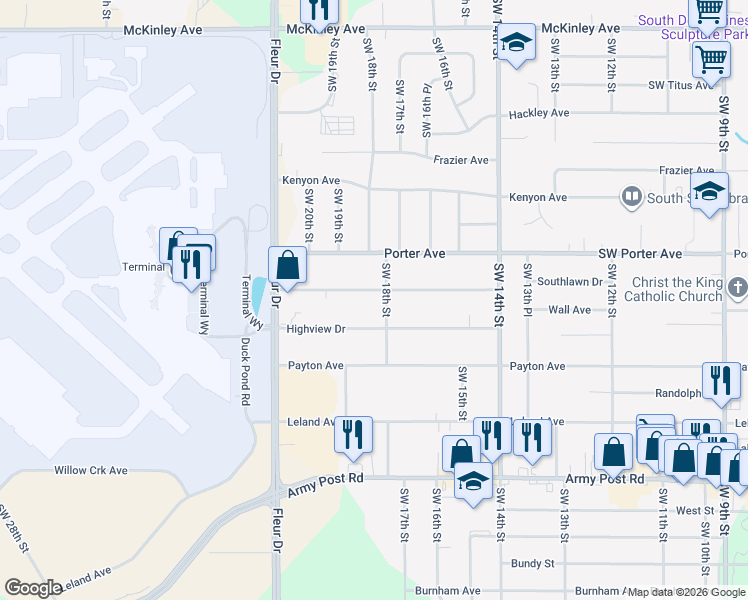 map of restaurants, bars, coffee shops, grocery stores, and more near 1808 Southlawn Drive in Des Moines