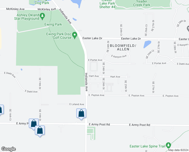 map of restaurants, bars, coffee shops, grocery stores, and more near 2241 Hart Avenue in Des Moines