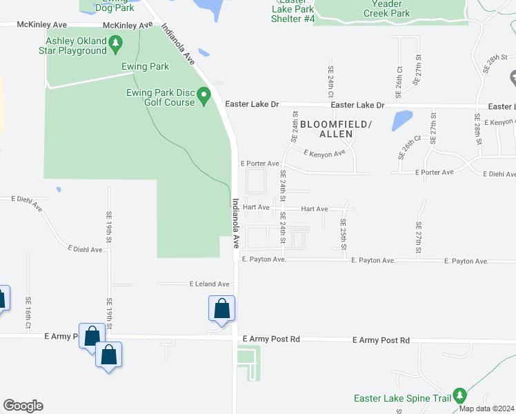 map of restaurants, bars, coffee shops, grocery stores, and more near 2301 Hart Avenue in Des Moines