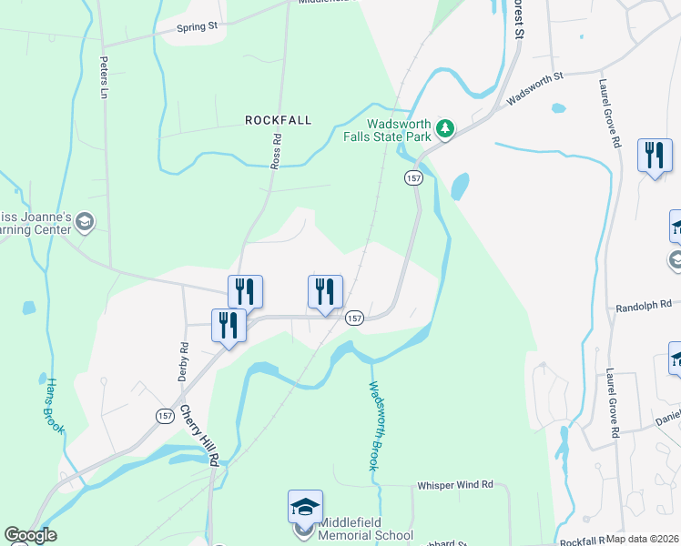 map of restaurants, bars, coffee shops, grocery stores, and more near 99 Sunset Drive in Middlefield