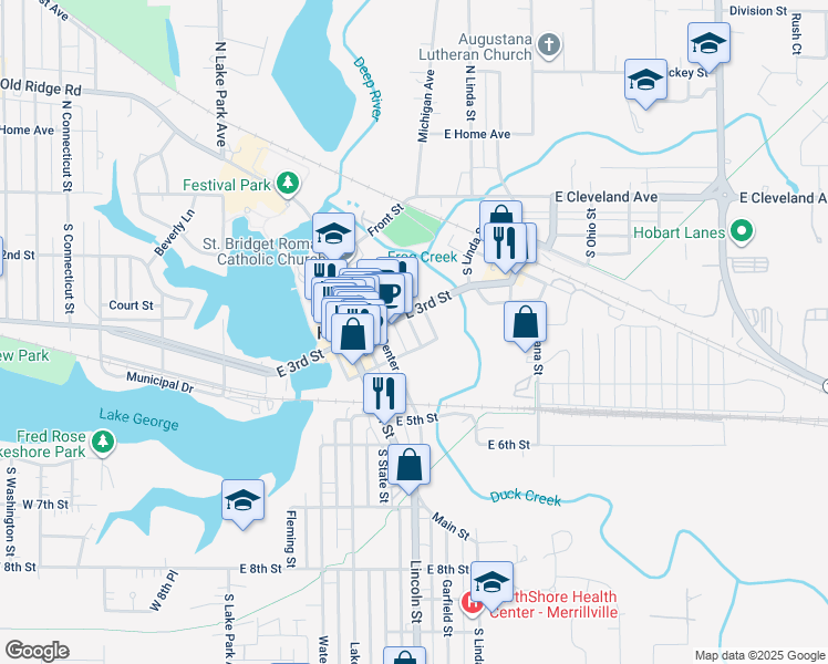 map of restaurants, bars, coffee shops, grocery stores, and more near 321-699 East St in Hobart