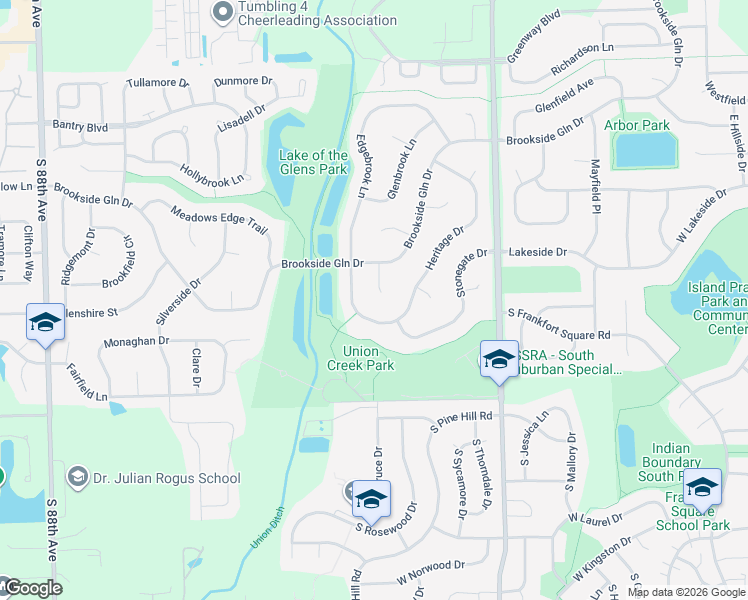 map of restaurants, bars, coffee shops, grocery stores, and more near 19706 Summerhill Court in Tinley Park