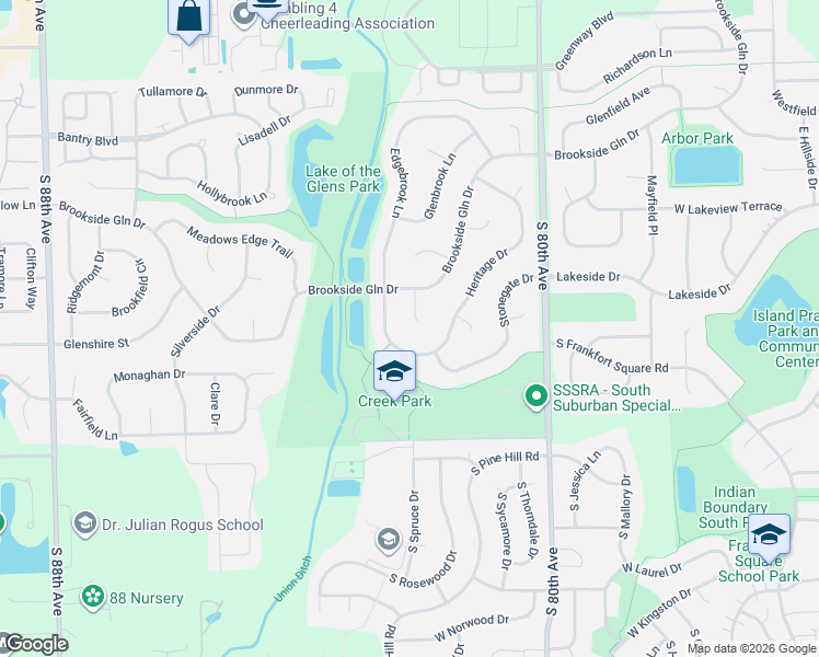 map of restaurants, bars, coffee shops, grocery stores, and more near 19706 Summerhill Court in Tinley Park