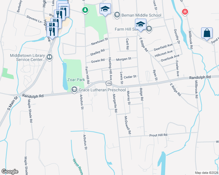 map of restaurants, bars, coffee shops, grocery stores, and more near 42 Victoria Heights in Middletown