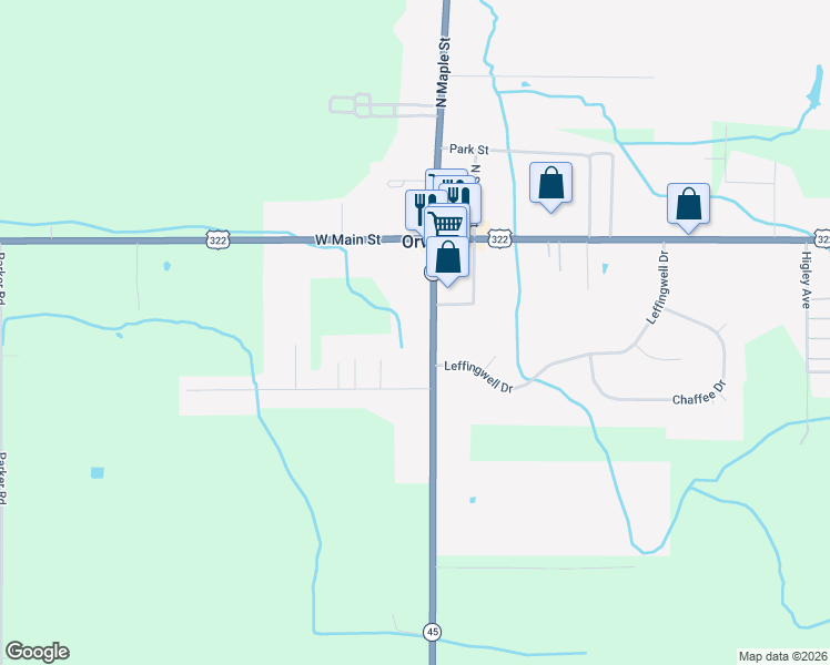 map of restaurants, bars, coffee shops, grocery stores, and more near 110 South Maple Street in Orwell