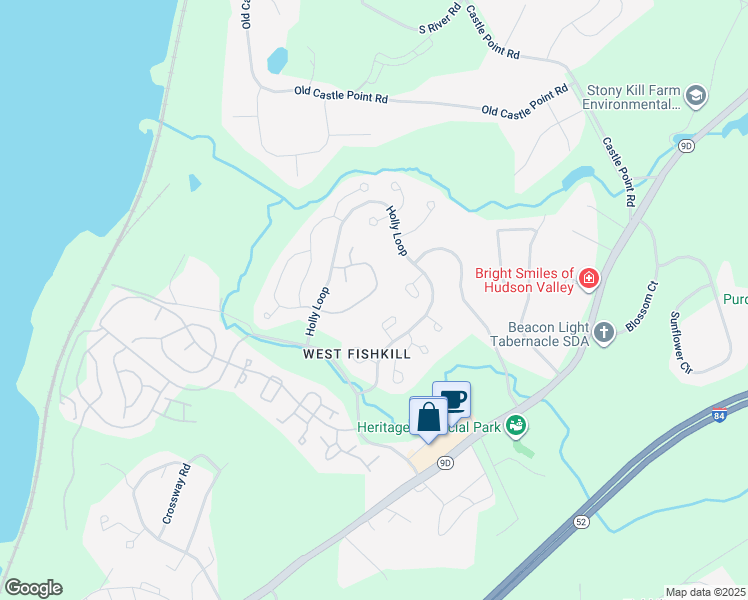 map of restaurants, bars, coffee shops, grocery stores, and more near 1004 Pondview Loop in Wappingers Falls