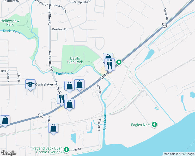 map of restaurants, bars, coffee shops, grocery stores, and more near 4221 State Street in Bettendorf