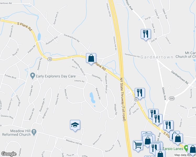 map of restaurants, bars, coffee shops, grocery stores, and more near 7 Ramona Road in Newburgh