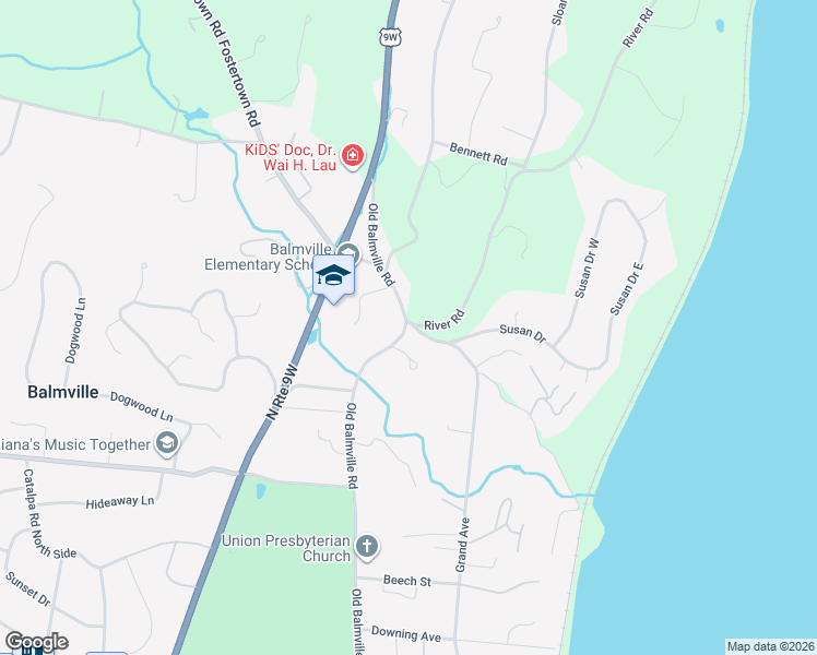 map of restaurants, bars, coffee shops, grocery stores, and more near Old Balmville Road in Newburgh