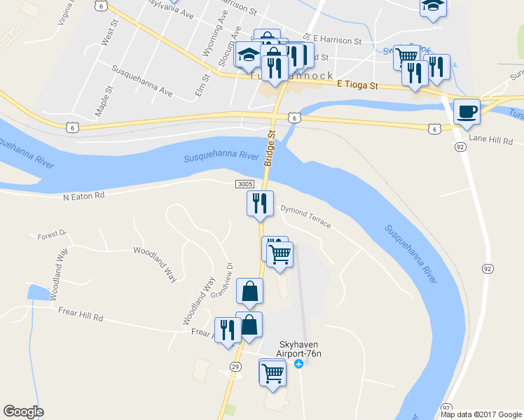 map of restaurants, bars, coffee shops, grocery stores, and more near 422 Highway 29 in Tunkhannock