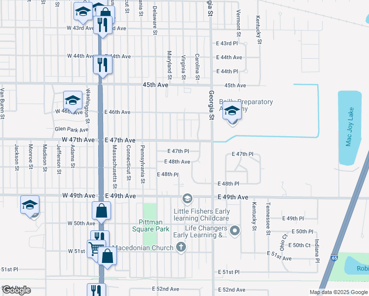 map of restaurants, bars, coffee shops, grocery stores, and more near 560 East 47th Place in Gary
