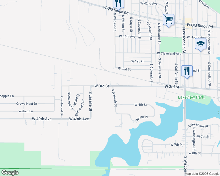 map of restaurants, bars, coffee shops, grocery stores, and more near 320 South Wabash Street in Hobart