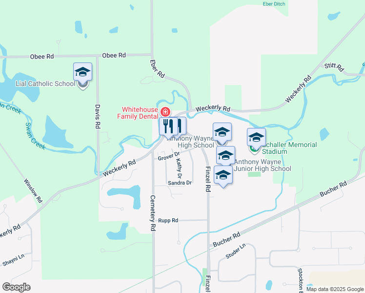 map of restaurants, bars, coffee shops, grocery stores, and more near 10121 Grover Drive in Whitehouse
