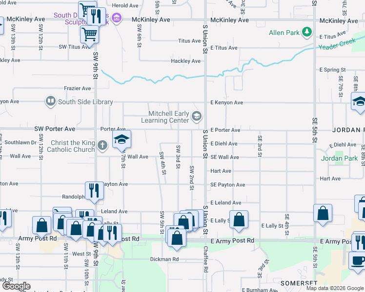 map of restaurants, bars, coffee shops, grocery stores, and more near 207 Wall Avenue in Des Moines