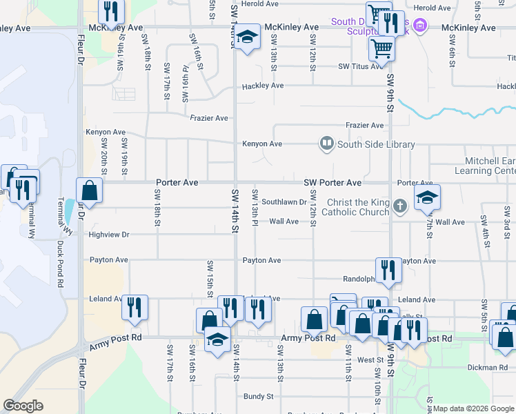 map of restaurants, bars, coffee shops, grocery stores, and more near 5722 Southwest 13th Place in Des Moines