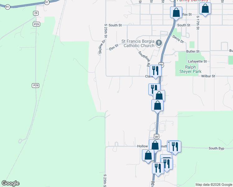 map of restaurants, bars, coffee shops, grocery stores, and more near 2429 Clark Street in Blair