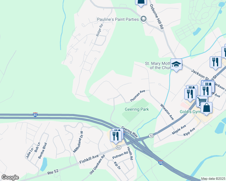 map of restaurants, bars, coffee shops, grocery stores, and more near 3 Maurerbrook Drive in Fishkill