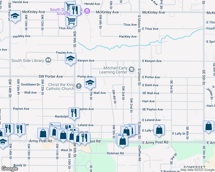map of restaurants, bars, coffee shops, grocery stores, and more near 507 Wall Avenue in Des Moines