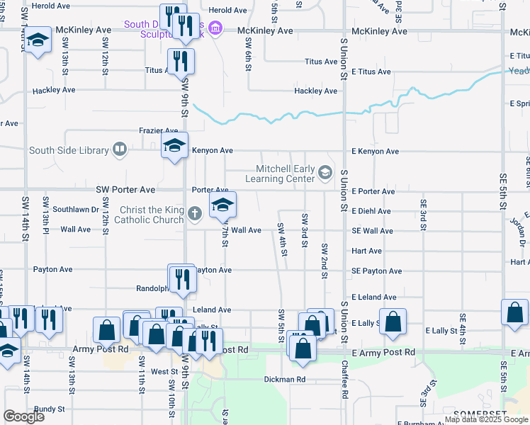 map of restaurants, bars, coffee shops, grocery stores, and more near 507 Wall Avenue in Des Moines