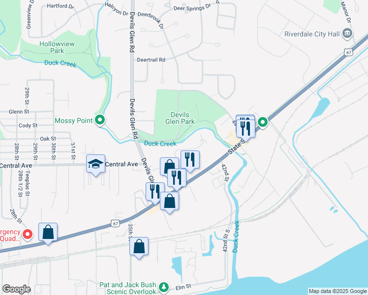 map of restaurants, bars, coffee shops, grocery stores, and more near 1030 39th Street in Bettendorf