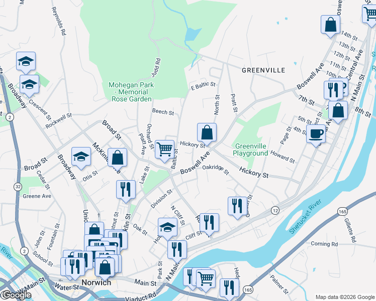 map of restaurants, bars, coffee shops, grocery stores, and more near 28 Brook Street in Norwich