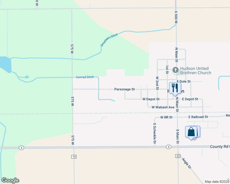 map of restaurants, bars, coffee shops, grocery stores, and more near 699 West Depot Street in Hudson